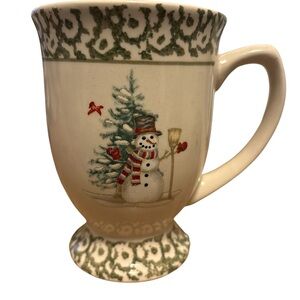 Festive Snowman Holiday Mug in Cream and Green
